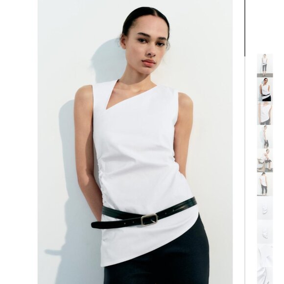 NWT ZARA ASYMMETRIC RUCHED TOP WHITE - Picture 1 of 10